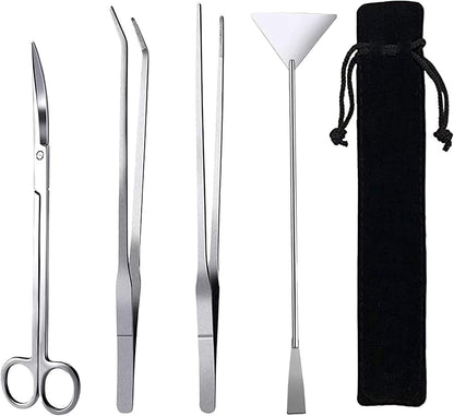15in Aquascaping Tools, 4 in 1 Long Aquarium Tweezers Scissors Spatula, Stainless Steel Aquatic
