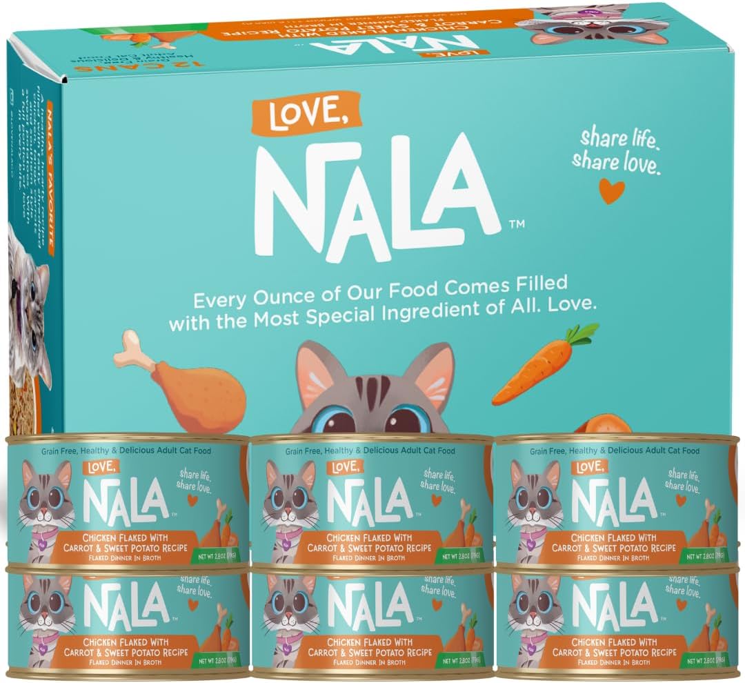 LOVE, NALA - Natural Adult Cat Wet Food - FLAKED Chicken with Carrot & Sweet Potato in Broth