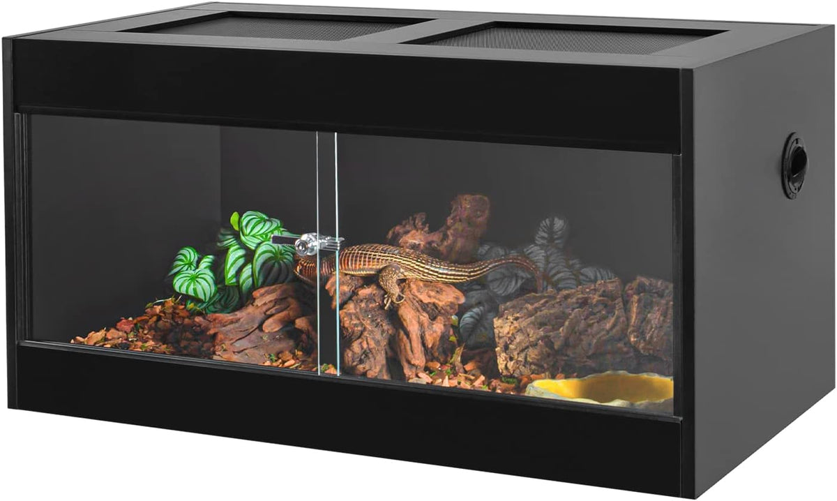 OIIBO 50 Gallon Reptile Original Wood Enclosure, Reptile Terrarium with Double Hinge Sliding Doors