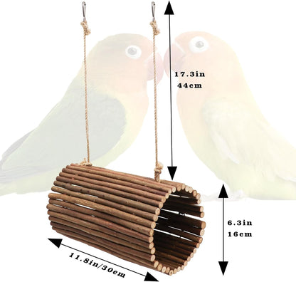 Bird Parrot Swing Toys, Hanging Bird Perch Stand, Natural Willow Wood Parrot Hammock, Bird Cage