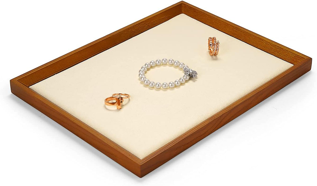 Oirlv Solid Wood Flat Jewelry Tray, Rectangle Jewelry Display Tray, Drawer Dresser or Nightstand