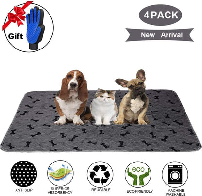 Washable Dog Pee Pads with Free Grooming Gloves,Non Slip Dog Mats with Great Urine