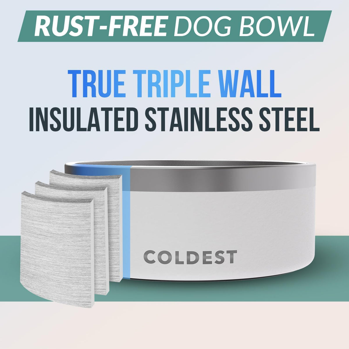 Coldest Dog Bowl - Anti Rust Metal, Non Slip, 3 Layers Insulated Stainless Steel Dog Bowls - Spill