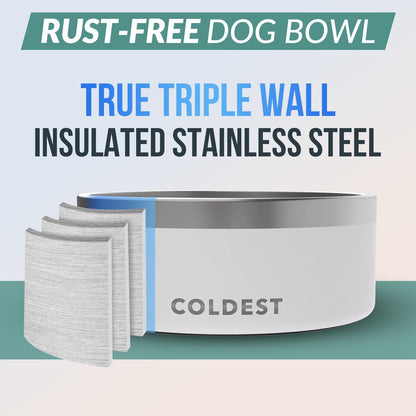 Coldest Dog Bowl - Anti Rust Metal, Non Slip, 3 Layers Insulated Stainless Steel Dog Bowls - Spill