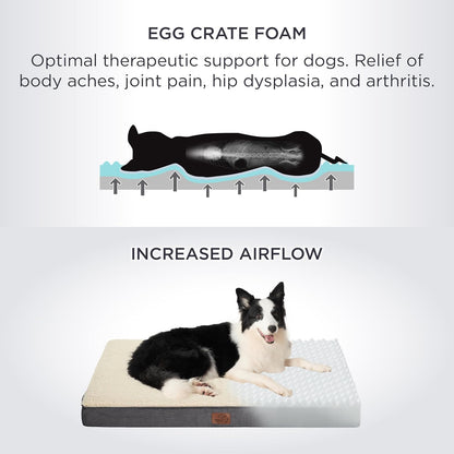 Bedsure Large Dog Bed for Crate - Orthopedic Flat Pet Beds with Removable Washable Cover, Egg Crate