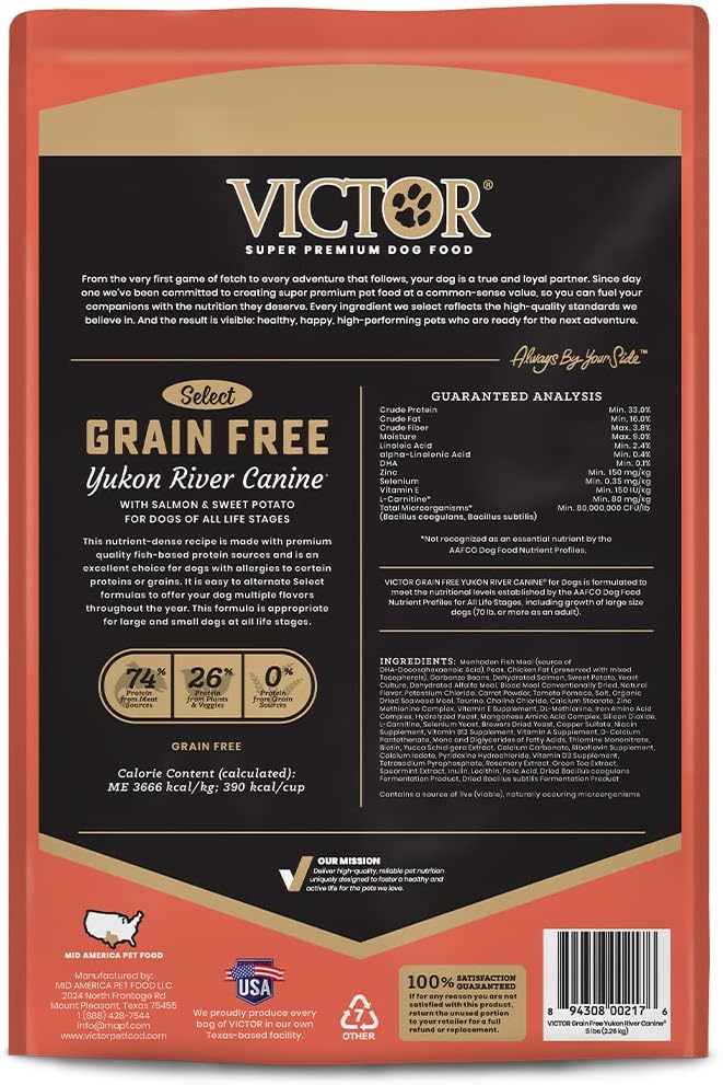VICTOR Super Premium Dog Food – Grain Free Yukon River Canine – Supports Immune & Digestive Health