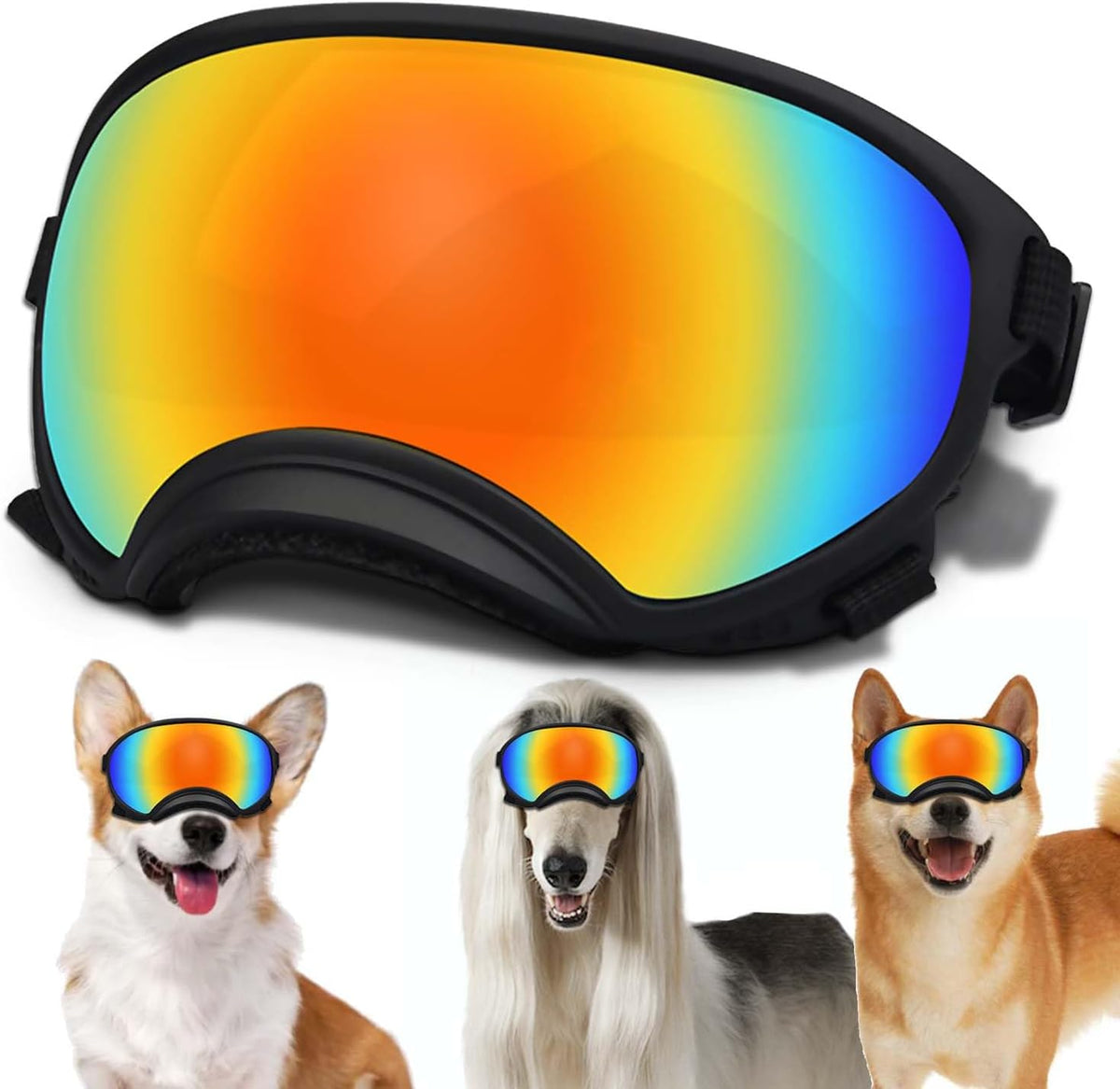 Medium Dog Sunglasses with Adjustable Strap UV Protection, Winproof Dog Puppy Sunglasses, Suitable