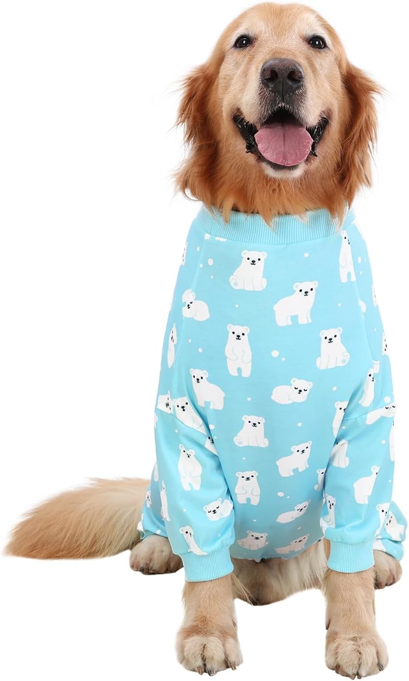 HDE Dog Pajamas One Piece Jammies Jumpsuit Pet Clothes Outfit Stretchy Lightweight Comfy Shirt Pjs