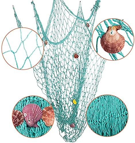 Nature Fish Net Wall Decoration with Shells, Ocean Themed Wall Hangings Fishing Net Party Decor for
