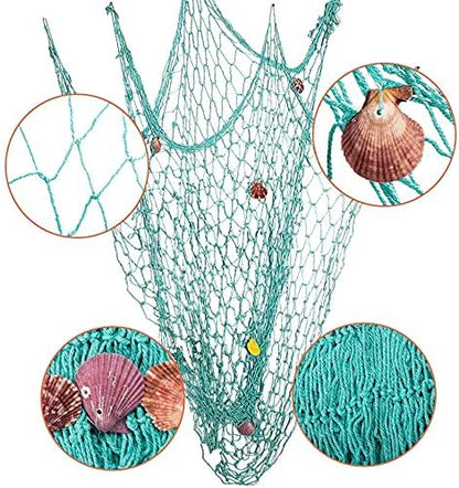 Nature Fish Net Wall Decoration with Shells, Ocean Themed Wall Hangings Fishing Net Party Decor for
