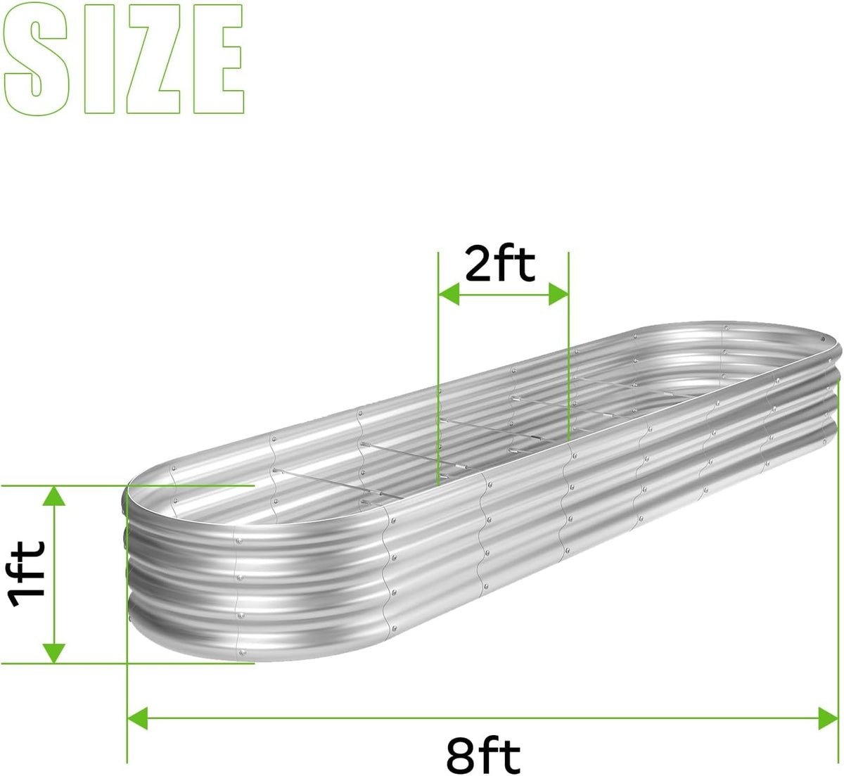 Land Guard 8ft Galvanized Raised Garden Bed Kit, Raised Garden Boxes Outdoor, Oval Metal Raised
