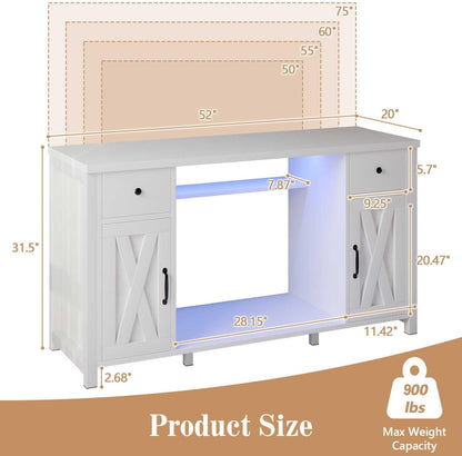 75 Gallon Fish Tank Stand with LED Light & Power Outlets, 55-75 Gallon Aquarium Stand with 2