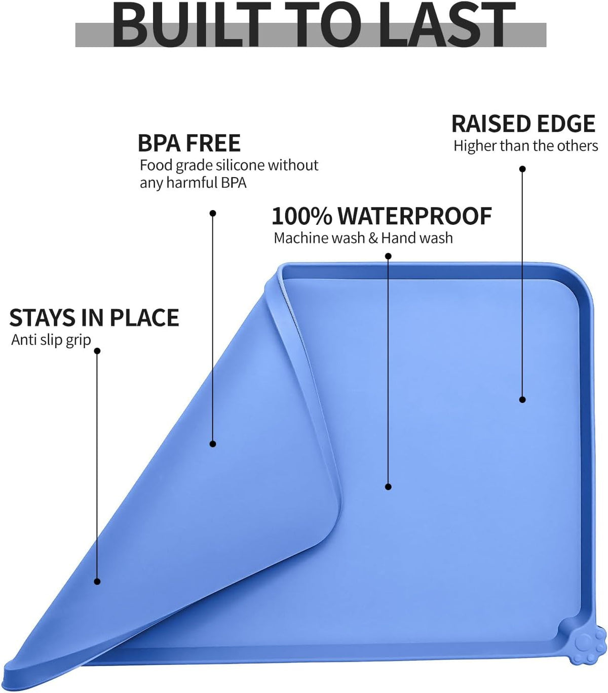 Waterproof Pet Feeding Mat with High Raised Edges, Heavier and Thicker Placemats for Cat Dog Water