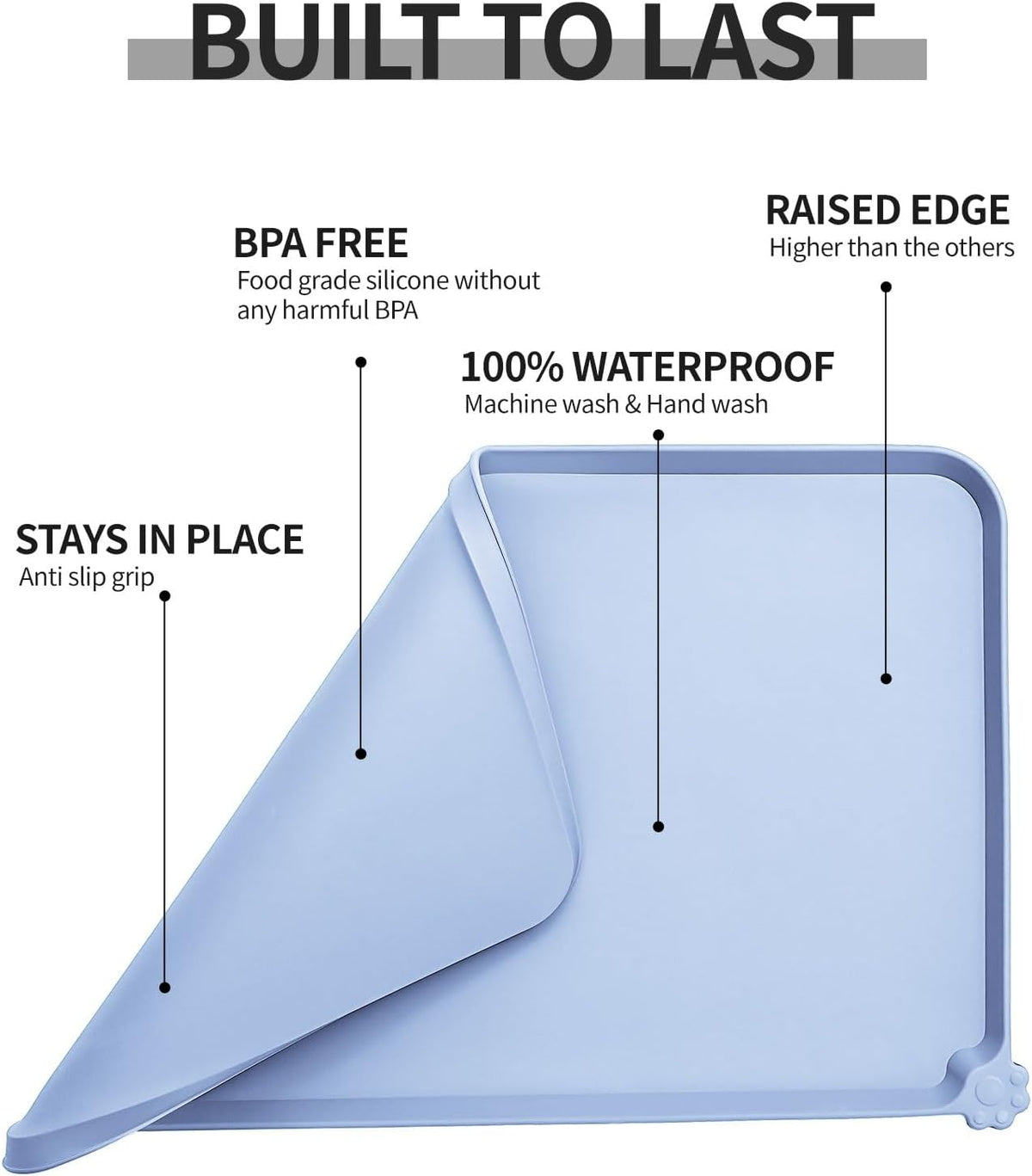 Waterproof Pet Feeding Mat with High Raised Edges, Heavier and Thicker Placemats for Cat Dog Water