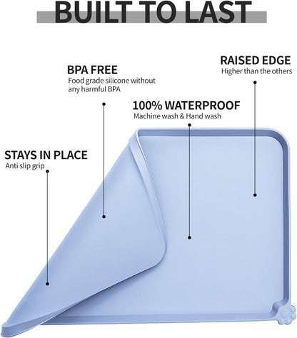 Waterproof Pet Feeding Mat with High Raised Edges, Heavier and Thicker Placemats for Cat Dog Water