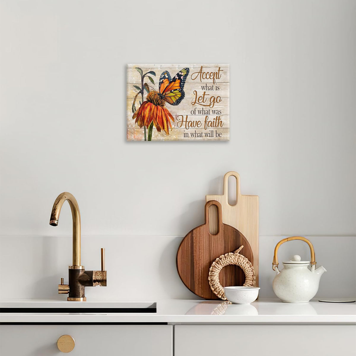 Farmhouse Butterfly Bathroom Pictures Wall Art, Rustic Floral Country Bathroom Wall Decor, Daisy