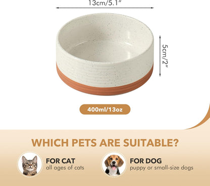 Ceramic 5.1inch Set of 2 Dog and Cat Bowls for Puppy, Kitty, Cats, 2pcs Anti-Slip Food and Water