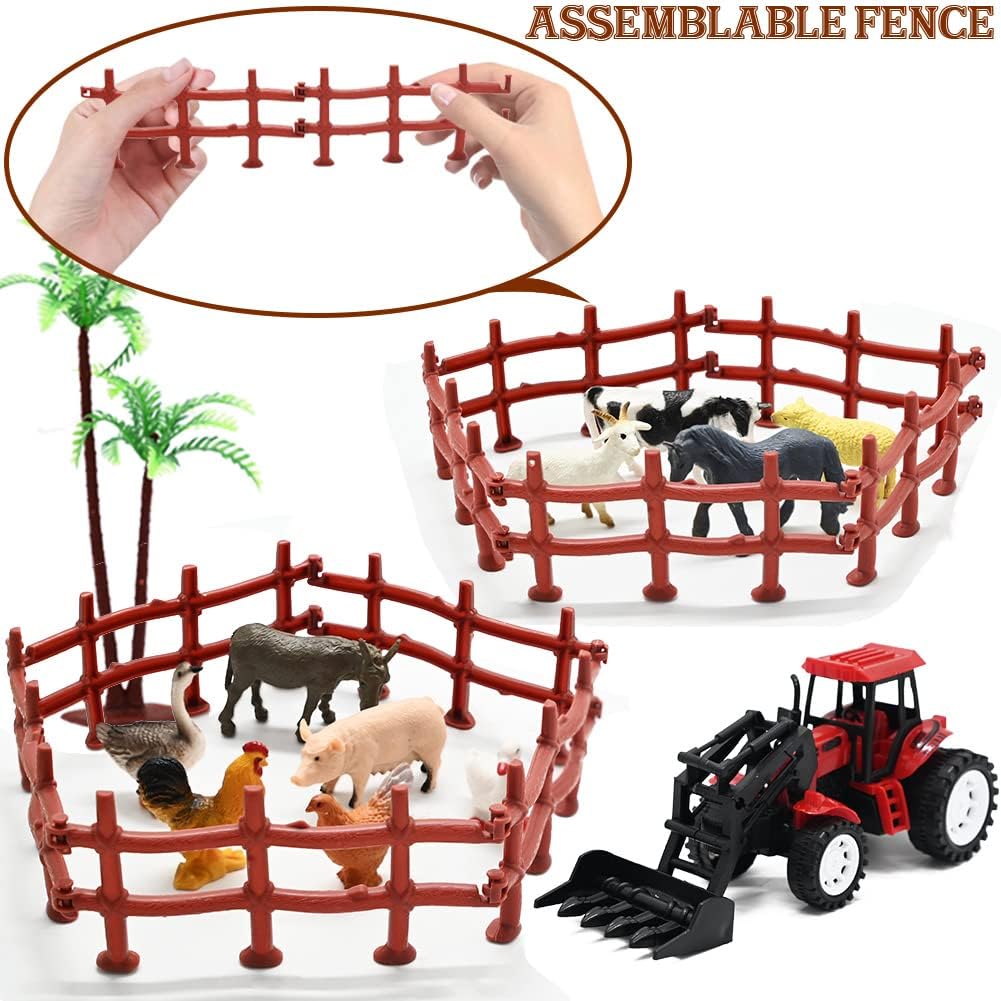 Farm Animals Figures Playset, 40 Pcs Farm Toy Tractor with Plastic Farm Animals Figurines, Farmer