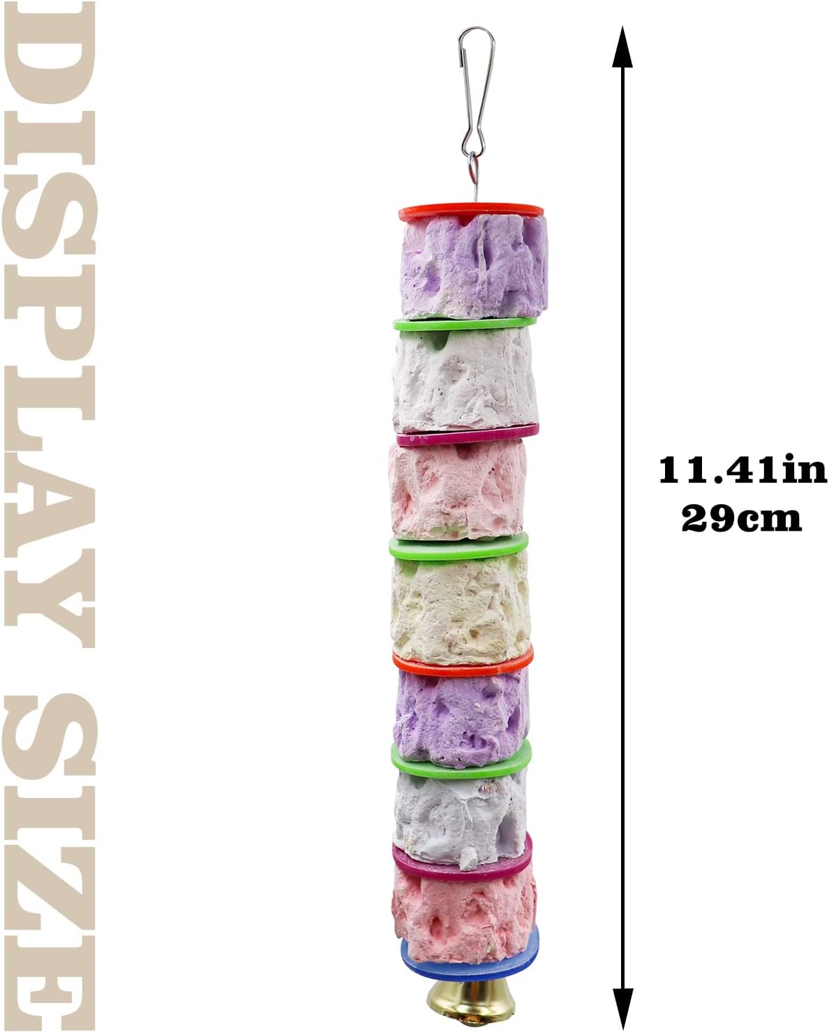 Large Bird Chewing Toy, Colorful Parrot Beak Grinding Calcium Stone with Bells, Bird Cage