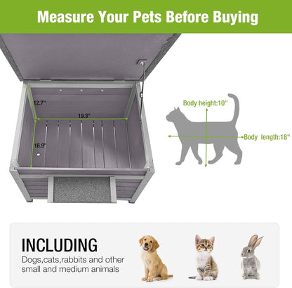 GUTINNEEN Outdoor Cat House Wooden Rabbit Hutch Outside Feral Cat Shelter Bunny Cage Guinea Pig