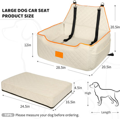 Dog Car Seat for Large/Medium Dog, Booster Seat Under 55Lbs or 2 Small Dogs, Detachable and