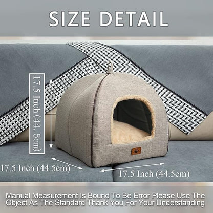 Cat Bed - Cat Cave House Tent with Washable Cushioned Pillow, Soft Kitten Beds, Pet Furniture