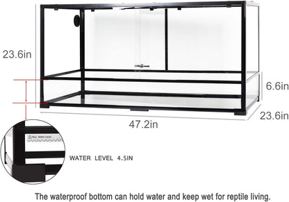 REPTIZOO Large Reptile Terrarium 120 Gallon, Tall & Wide Tempered Glass Reptile Tank 48" x 24" x