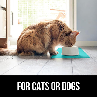 GORILLA GRIP 100% Waterproof Raised Edge BPA Free Silicone Pet Feeding Mat, Dog Cat Food Mats