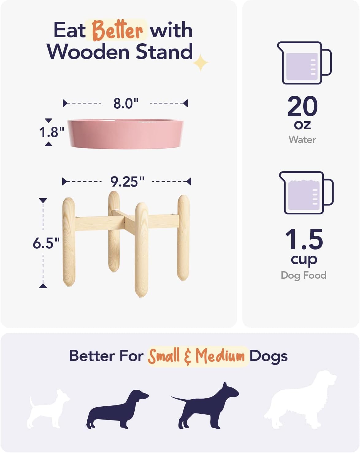 LE TAUCI Ceramic Slow Feed Dog Bowls, Elevated for Small and Medium Breed Dogs, Anti-Gulping Pet