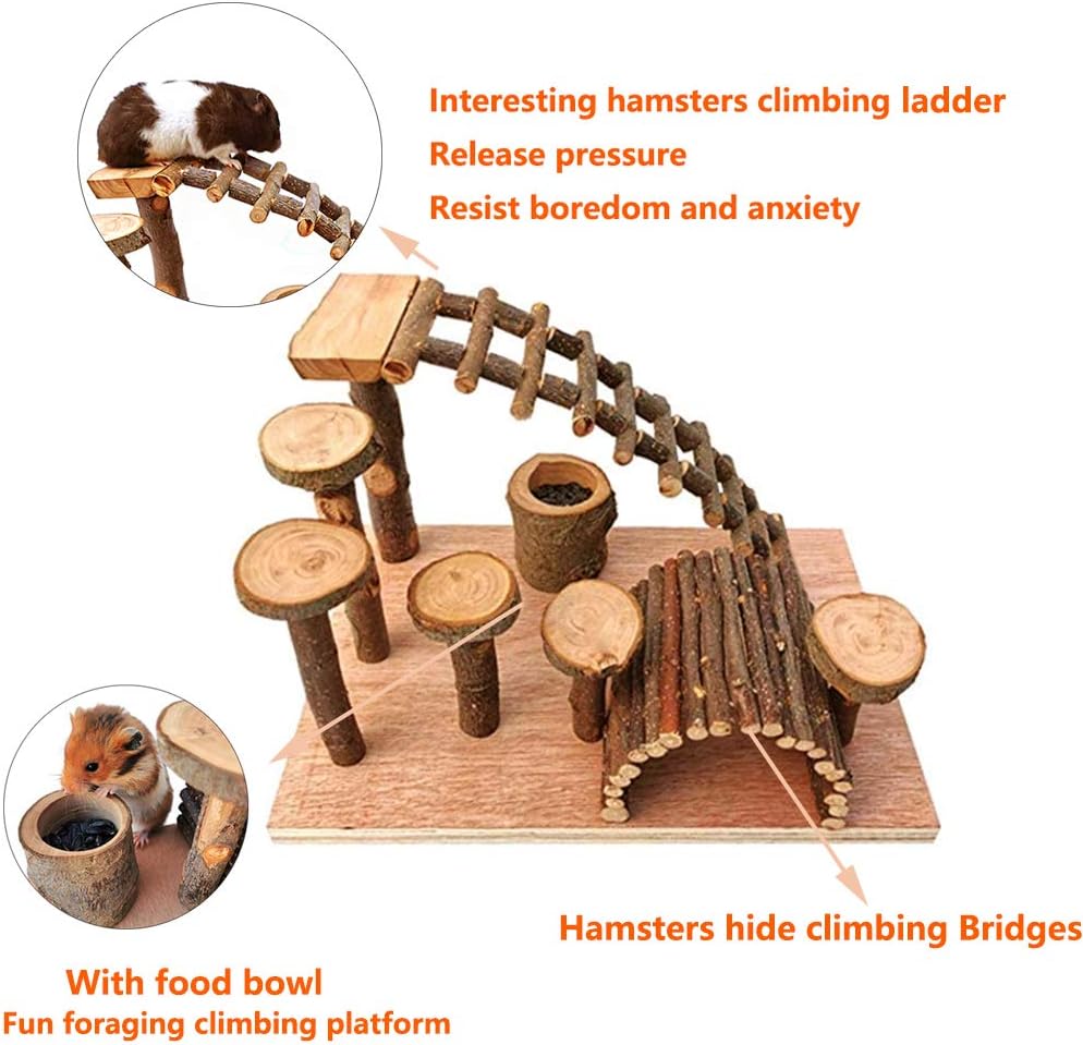 Wooden Hamster Bridge, Small Animals Climbing Ladder Activity Set Platform Ramps Playground Toys