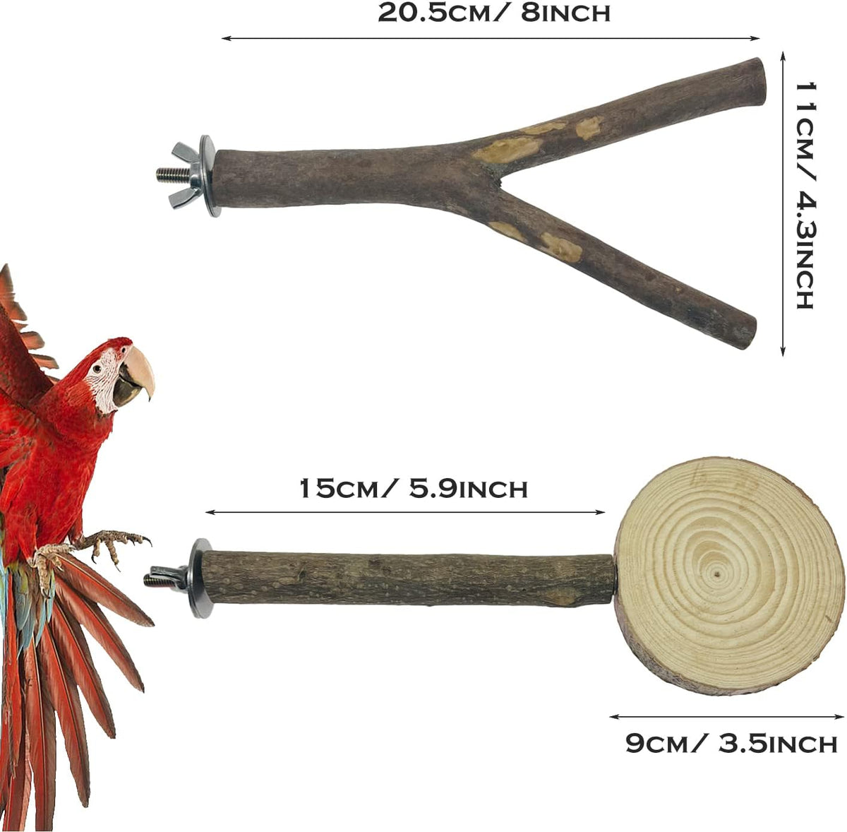 Allazone 4 PCS Natural Wood Bird Perch Stand, Bird Parrot Perch Stand Set, Wooden Parrot Perch