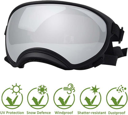 Medium Dog Sunglasses with Adjustable Strap UV Protection, Winproof Dog Puppy Sunglasses, Suitable