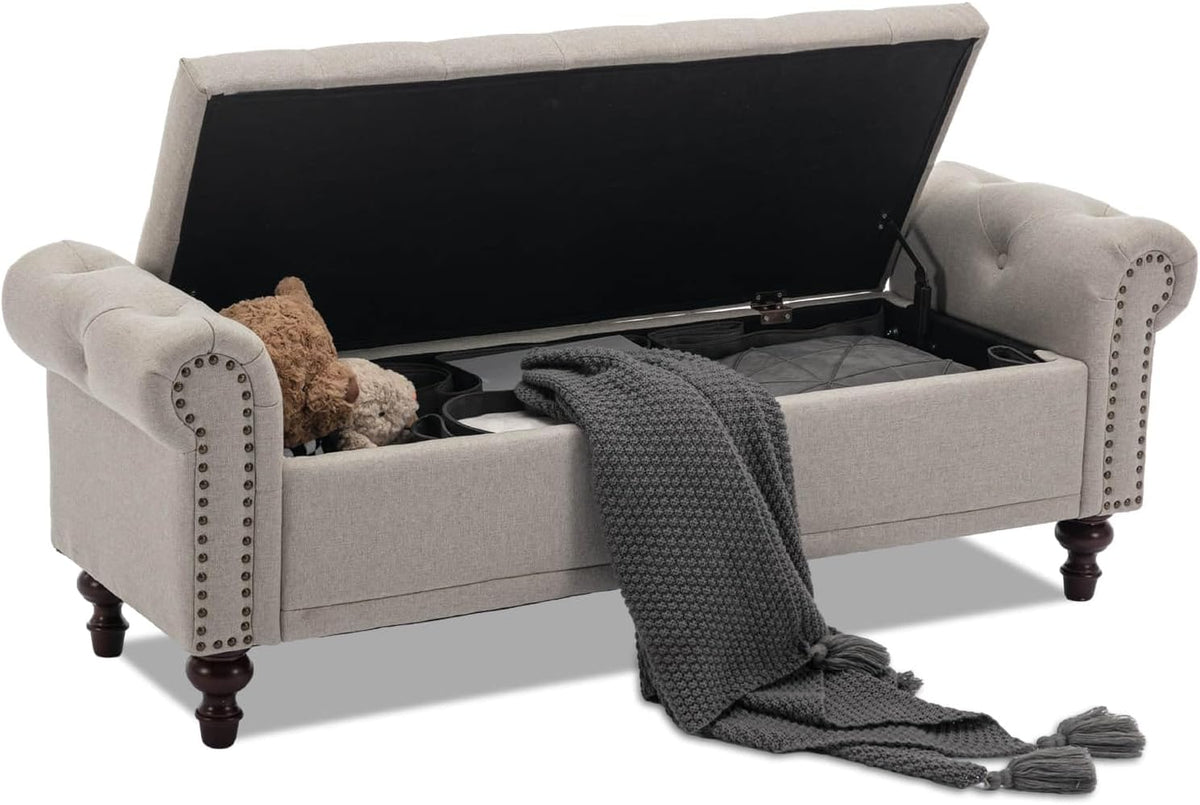 58.1'' Storage Bench Upholstered Linen End of Bedroom Bed Bench Ottoman with Tufted Cushioned