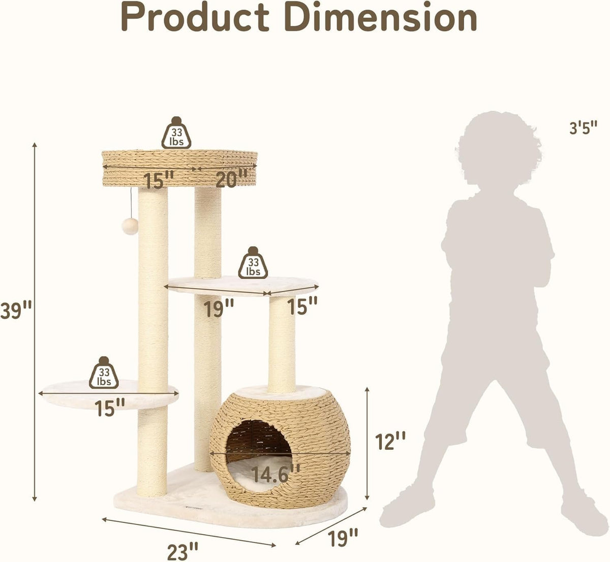 KAMABOKO Modern Cat Tree, 39" Tall Cat Trees for Kittens Climb Play & Rest, Cat-Tree for Indoor