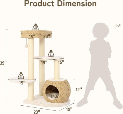 KAMABOKO Modern Cat Tree, 39" Tall Cat Trees for Kittens Climb Play & Rest, Cat-Tree for Indoor