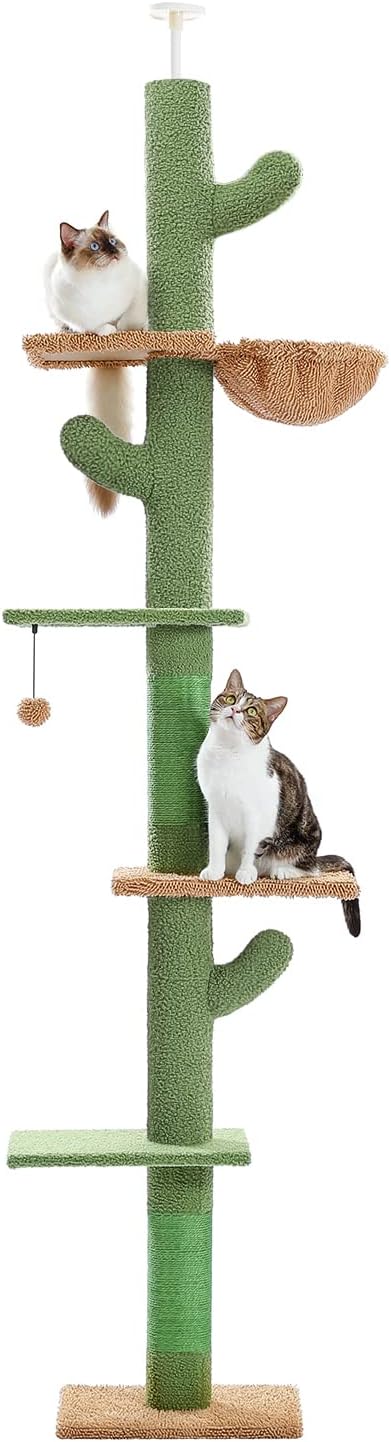 PAWZ Road Cat Tree, Cactus Floor to Ceiling Cat Tower with Adjustable Height(95-108 Inches), 5