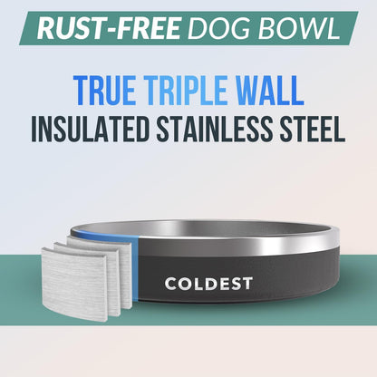 Coldest Dog Bowl - Anti Rust Metal, Non Slip, 3 Layers Insulated Stainless Steel Dog Bowls - Spill