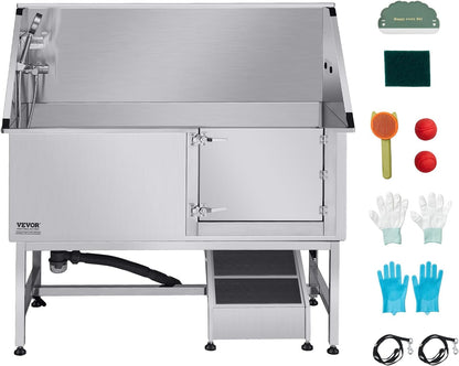 VEVOR Stainless Steel Dog Washing Station, Professional 62 inch Pet Grooming Tub w/Ramp, PE Water