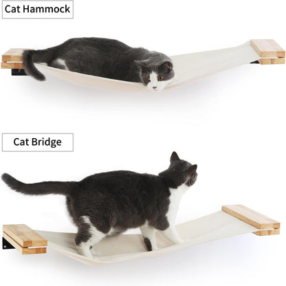 FUKUMARU Cat Wall Furniture, 34 x 13 inch Cats Hammock Shelves, Rubberwood Kitten Window Perch