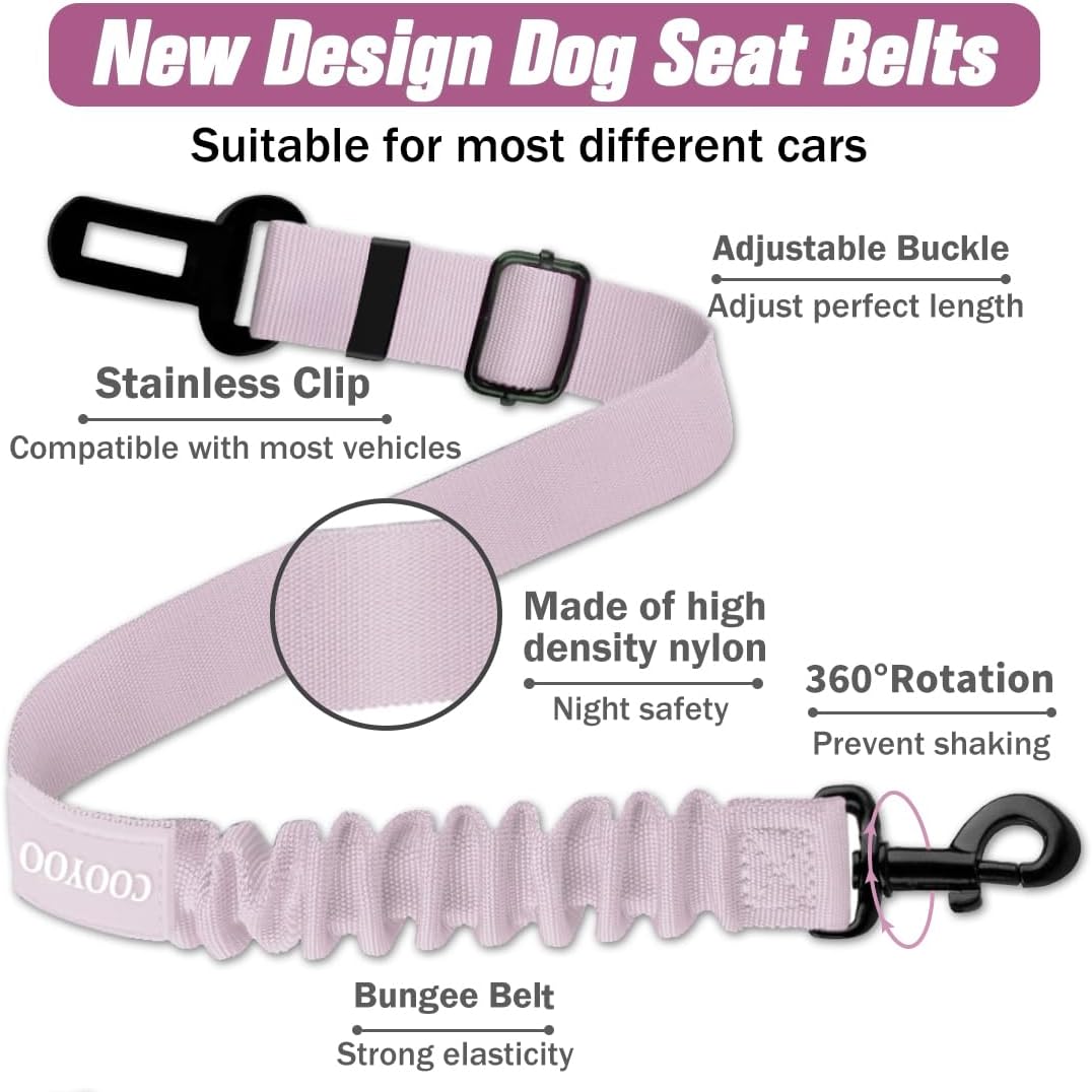 COOYOO Dog Seat Belt,3 Piece Set Retractable Dog Car Adjustable Seatbelts for Vehicle Nylon Pet