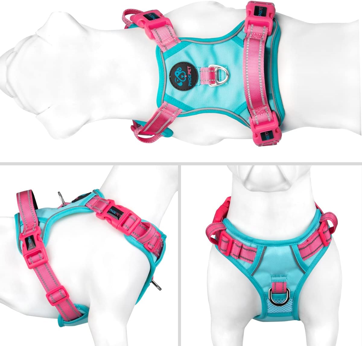 PHOEPET No Pull Dog Harness, Unique Colors Reflective Adjustable Dog Vest, with Soft Training
