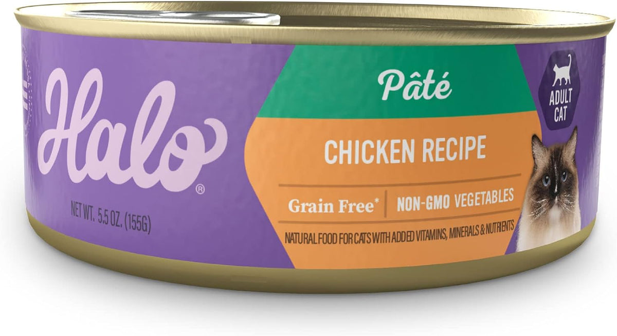 Halo Wet Cat Food Whole Chicken Recipe, Grain Free Wet Cat Pate, Canned Cat Food for Extra
