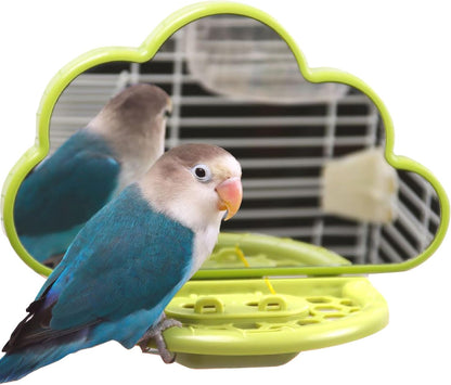 Bird Mirror with Perch & Slow Feeder – Interactive Bird Toy, Birds Cage Accessories for Parakeet