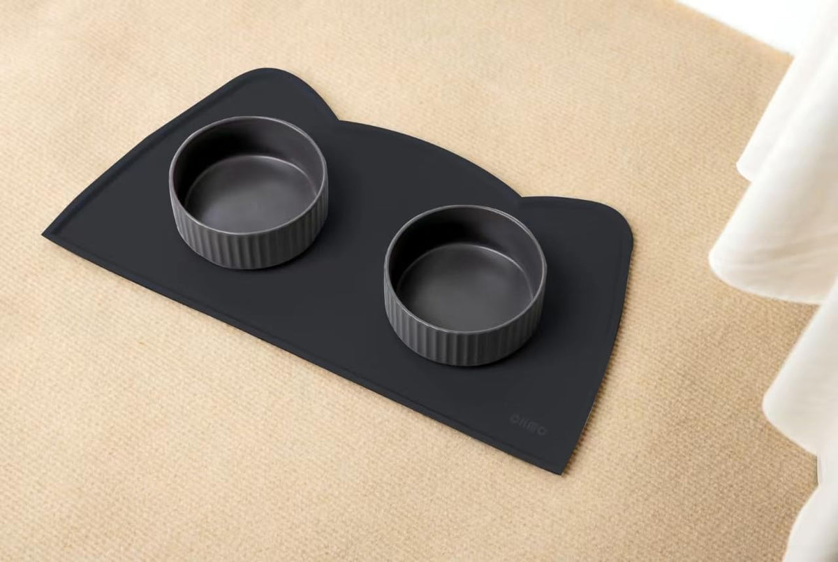 OHMO - Cat Food Mat, Silicone Pet Feeding Mat for Floor Non-Skid Waterproof Dog Water Bowl Tray