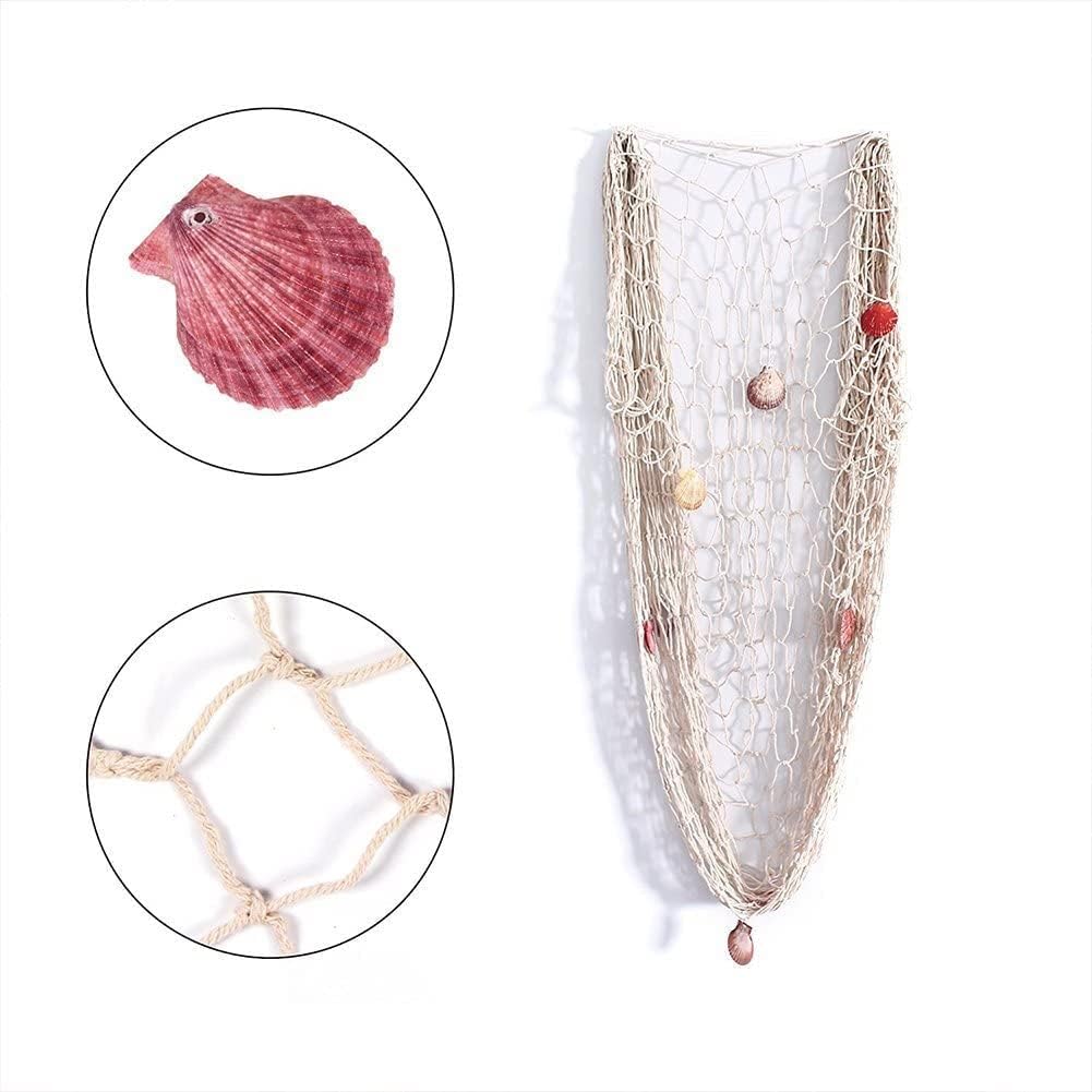 Nature Fish Net Wall Decoration with Shells, Ocean Themed Wall Hangings Fishing Net Party Decor for