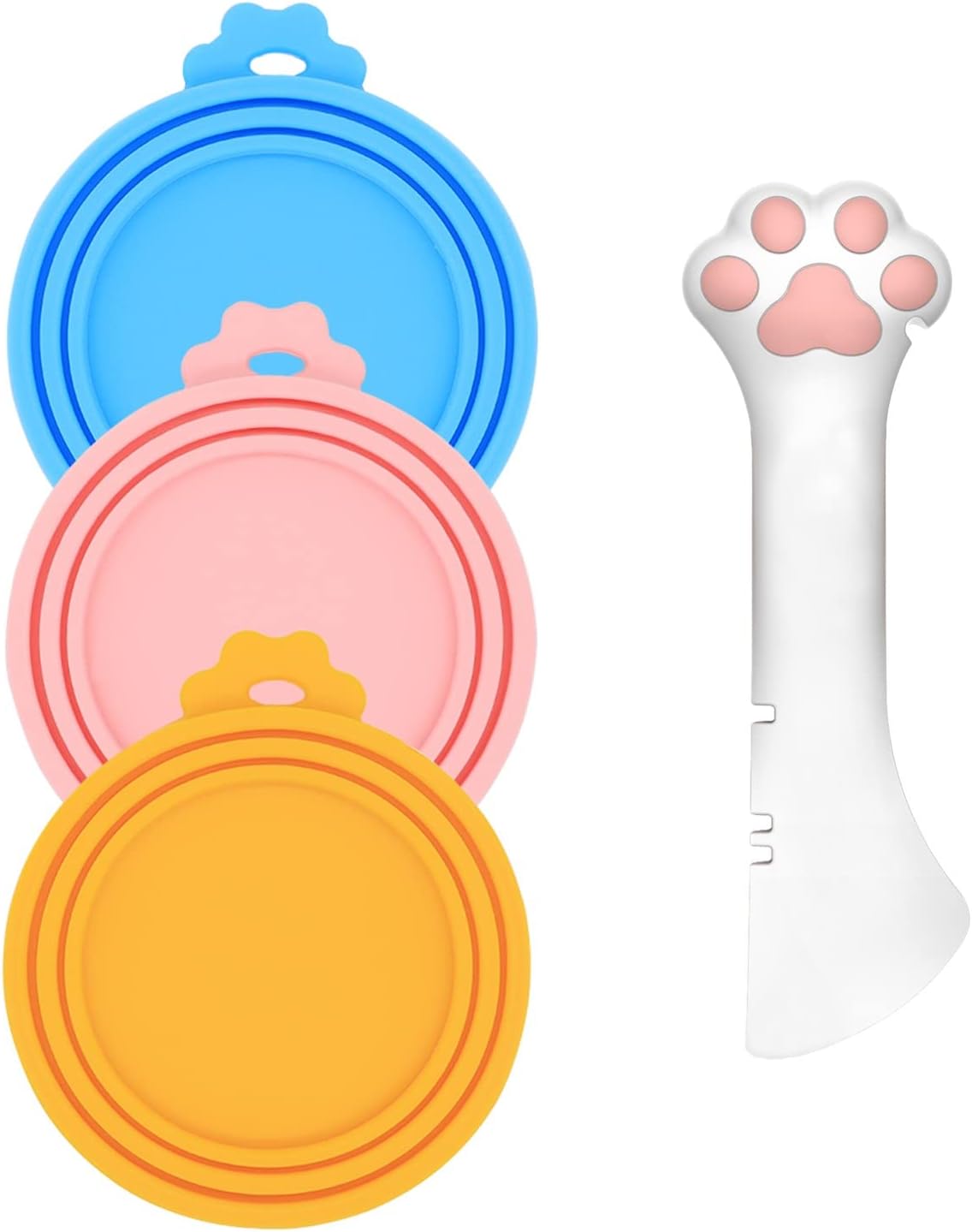 Pet Food Can Spoon & 3 Pcs Can Cover Lids | Cute Paw Shape Opener Spatula Cat Wet Food Spoon |