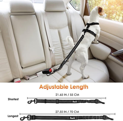 SlowTon Dog Seat Belt, Adjustable Dog Safety Belt Leash, 2 in 1 Latch Bar Attachment Dog Car