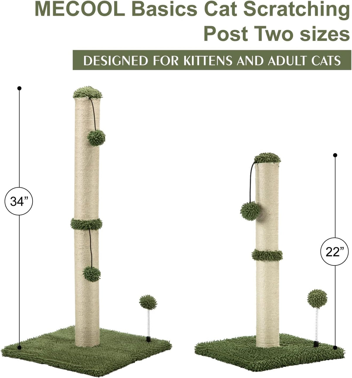 MECOOL 34“ Tall Cat Scratching Post Premium Basics Kitten Scratcher Sisal Scratch Posts Trees with