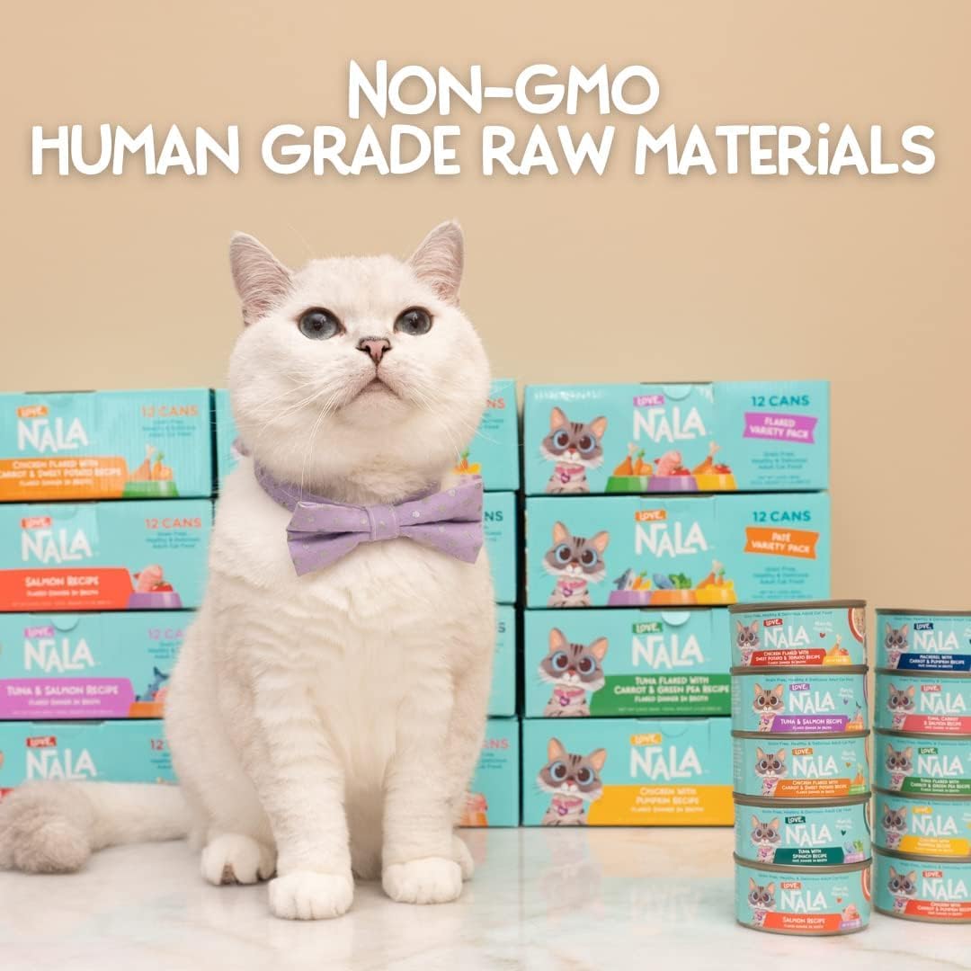 LOVE, NALA - FLAKED Fish Variety Pack - 24 Pack - Natural Adult Cat Wet Food - Grain Free, Non-GMO