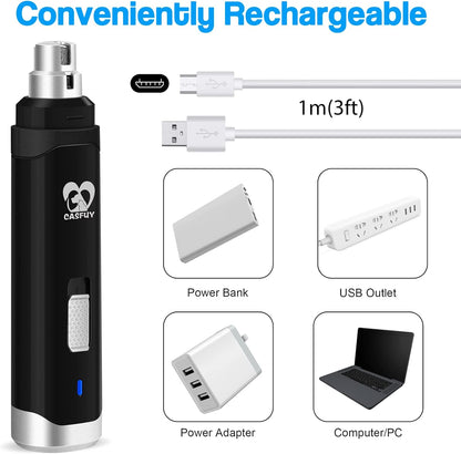Casfuy Dog Nail Grinder Upgraded - Professional 2-Speed Electric Rechargeable Pet Nail Trimmer